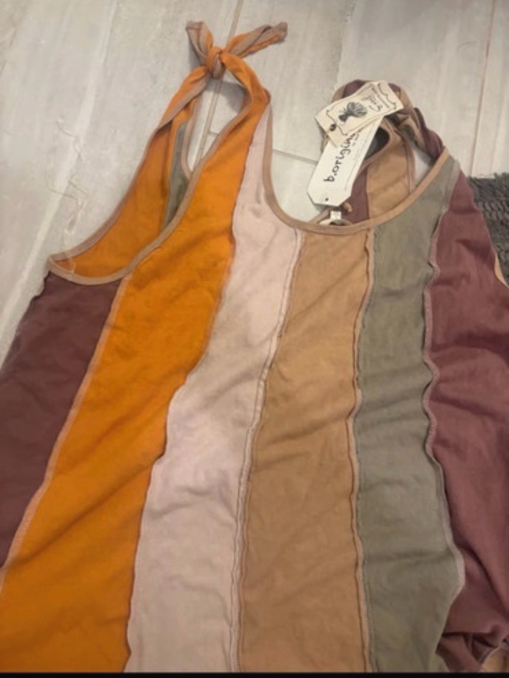 easel Multicolor Striped Halter Tank - Mustard, Pink & Olive